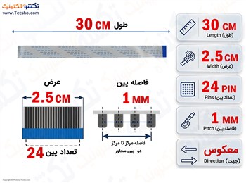 کابل FFC فلت معکوس 24 پین 1 میلی متر 30 سانتی متر