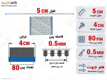 کابل FFC فلت 80 پین 0.5 میلی متر 5 سانتی متر کابل FFC فلت 80 پین 0.5 میلی متر 5 سانتی متر
