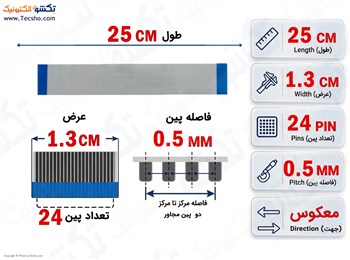کابل FFC فلت معکوس 24 پین 0.5 میلی متر 25 سانتی متر